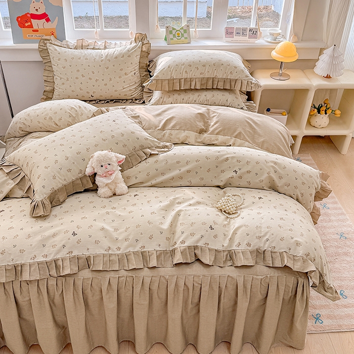 91家纺网 家纺一手货源 找家纺 缦彩 2026新款纯棉花卉公主风大花边床裙四件套 奢香夫人