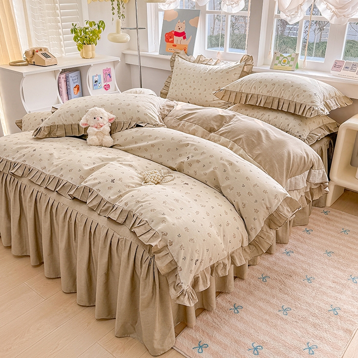 91家纺网 家纺一手货源 找家纺 缦彩 2026新款纯棉花卉公主风大花边床裙四件套 奢香夫人