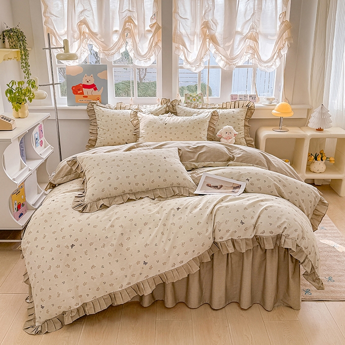 91家纺网 家纺一手货源 找家纺 缦彩 2026新款纯棉花卉公主风大花边床裙四件套 奢香夫人