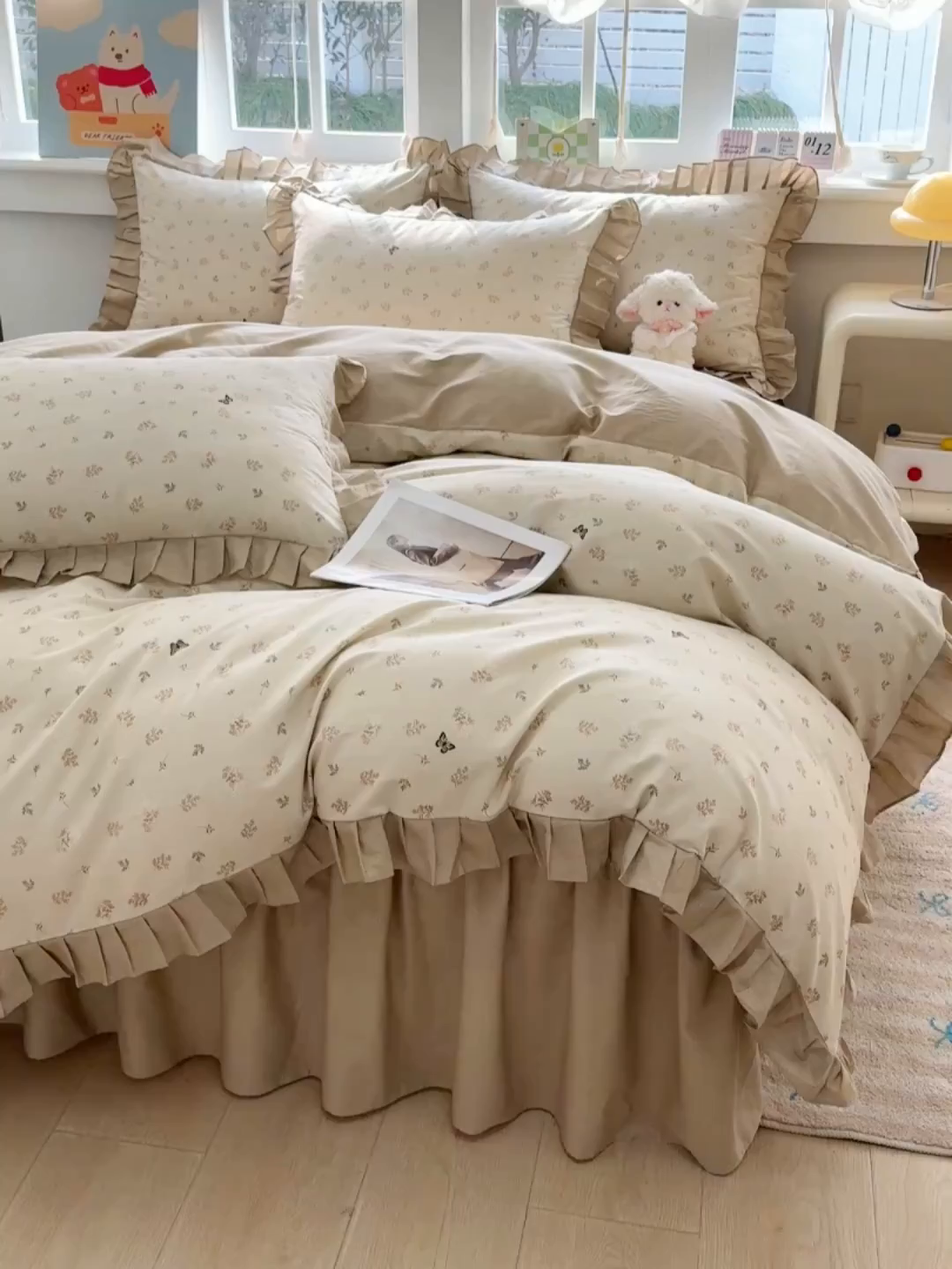 91家纺网 家纺一手货源 找家纺 缦彩 2026新款纯棉花卉公主风大花边床裙四件套 奢香夫人