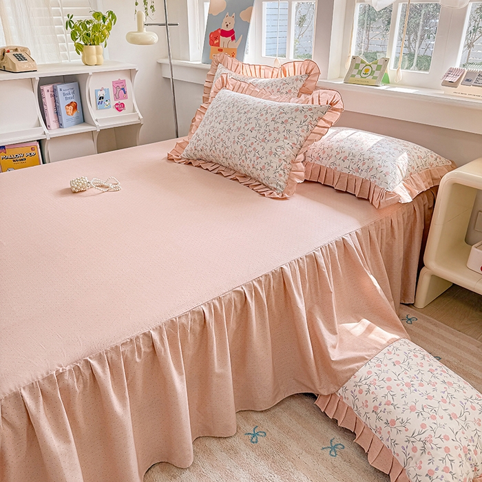 91家纺网 家纺一手货源 找家纺 缦彩 2026新款纯棉花卉公主风大花边床裙四件套 叶语薇薇