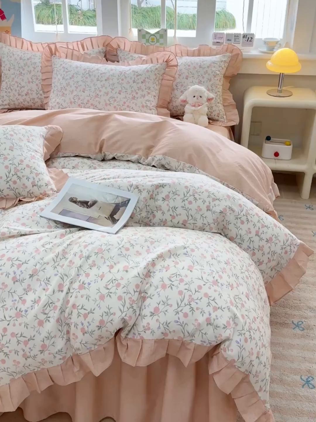91家纺网 家纺一手货源 找家纺 缦彩 2026新款纯棉花卉公主风大花边床裙四件套 叶语薇薇