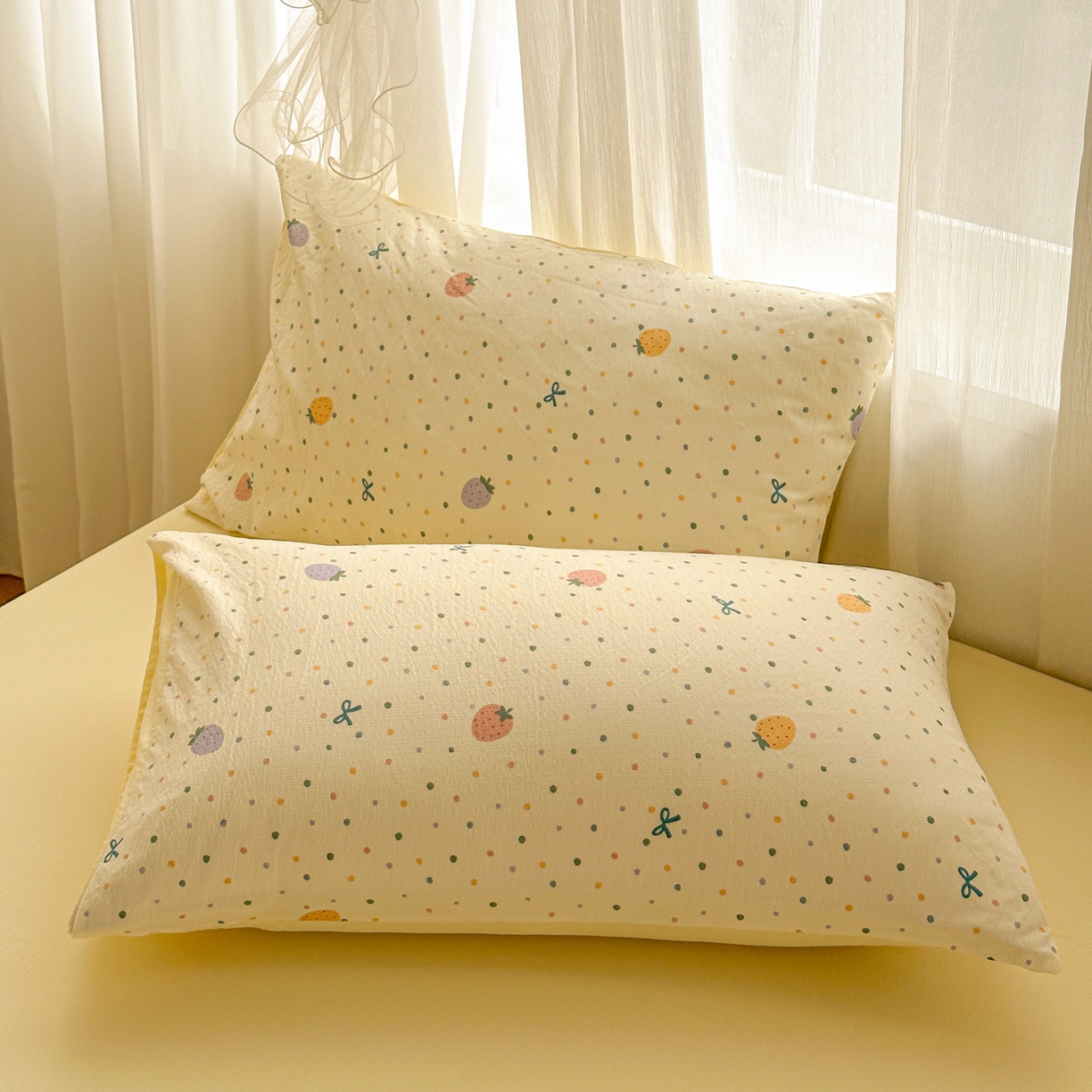 91家纺网 家纺一手货源 找家纺 （总）赫然家纺 2026春夏新款云感皱皱纱单枕套 枕套单件