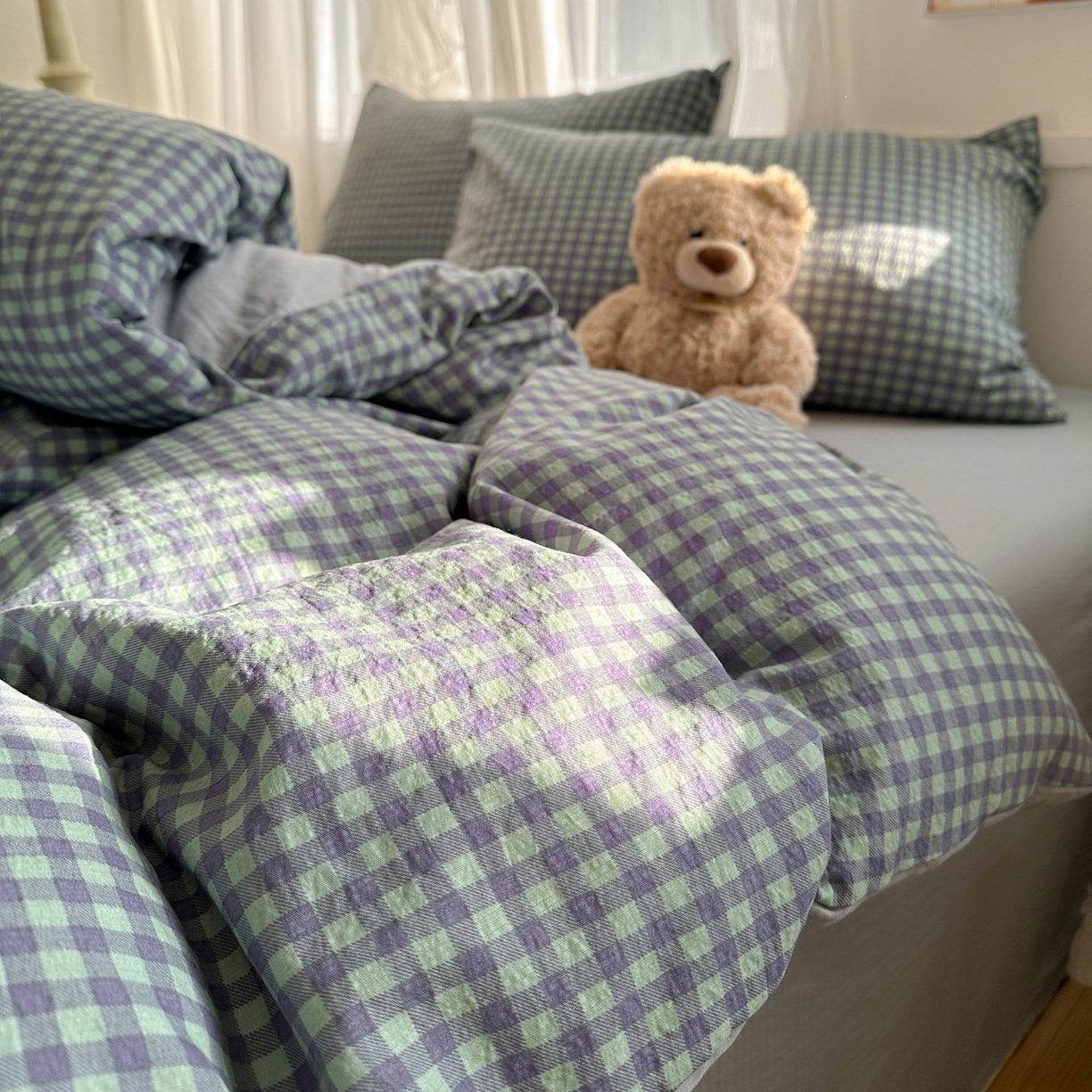 91家纺网 家纺一手货源 找家纺 赫然家纺 2026春夏新款云感皱皱纱单枕套 枕套单件 北欧格