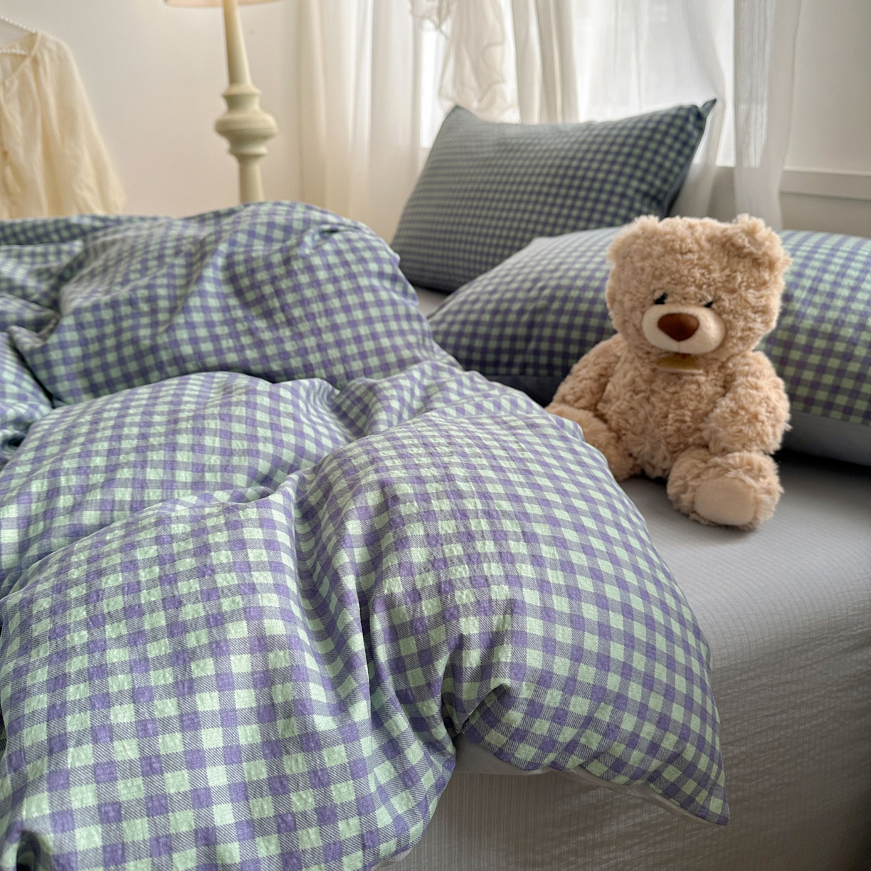 91家纺网 家纺一手货源 找家纺 赫然家纺 2026春夏新款云感皱皱纱单枕套 枕套单件 北欧格