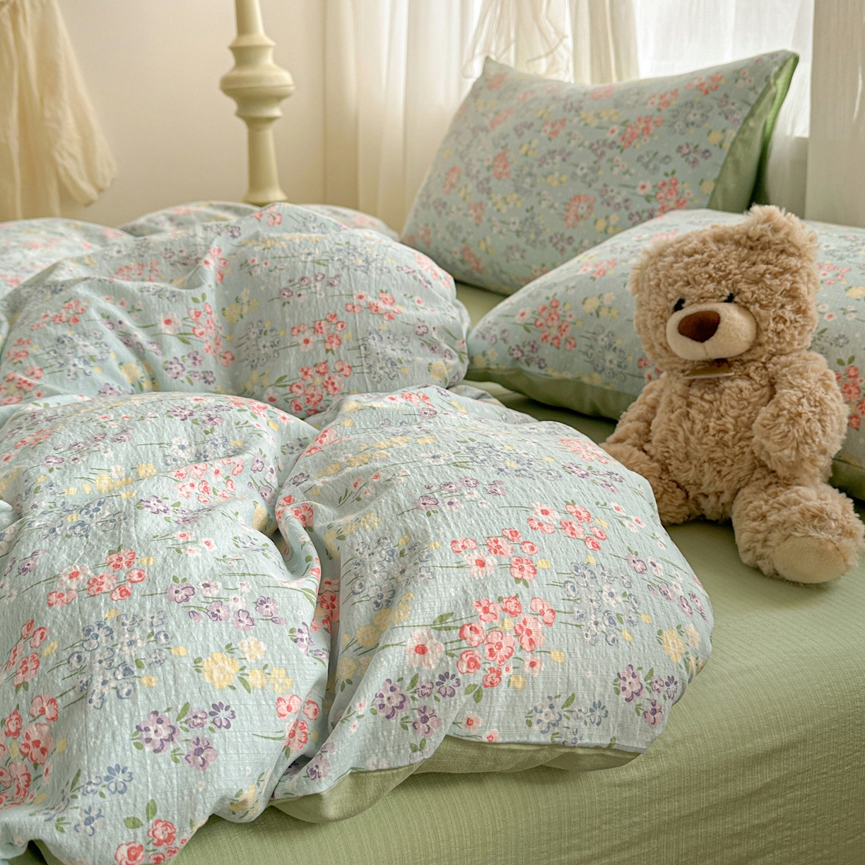 91家纺网 家纺一手货源 找家纺 赫然家纺 2026春夏新款云感皱皱纱单枕套 枕套单件 花开半夏