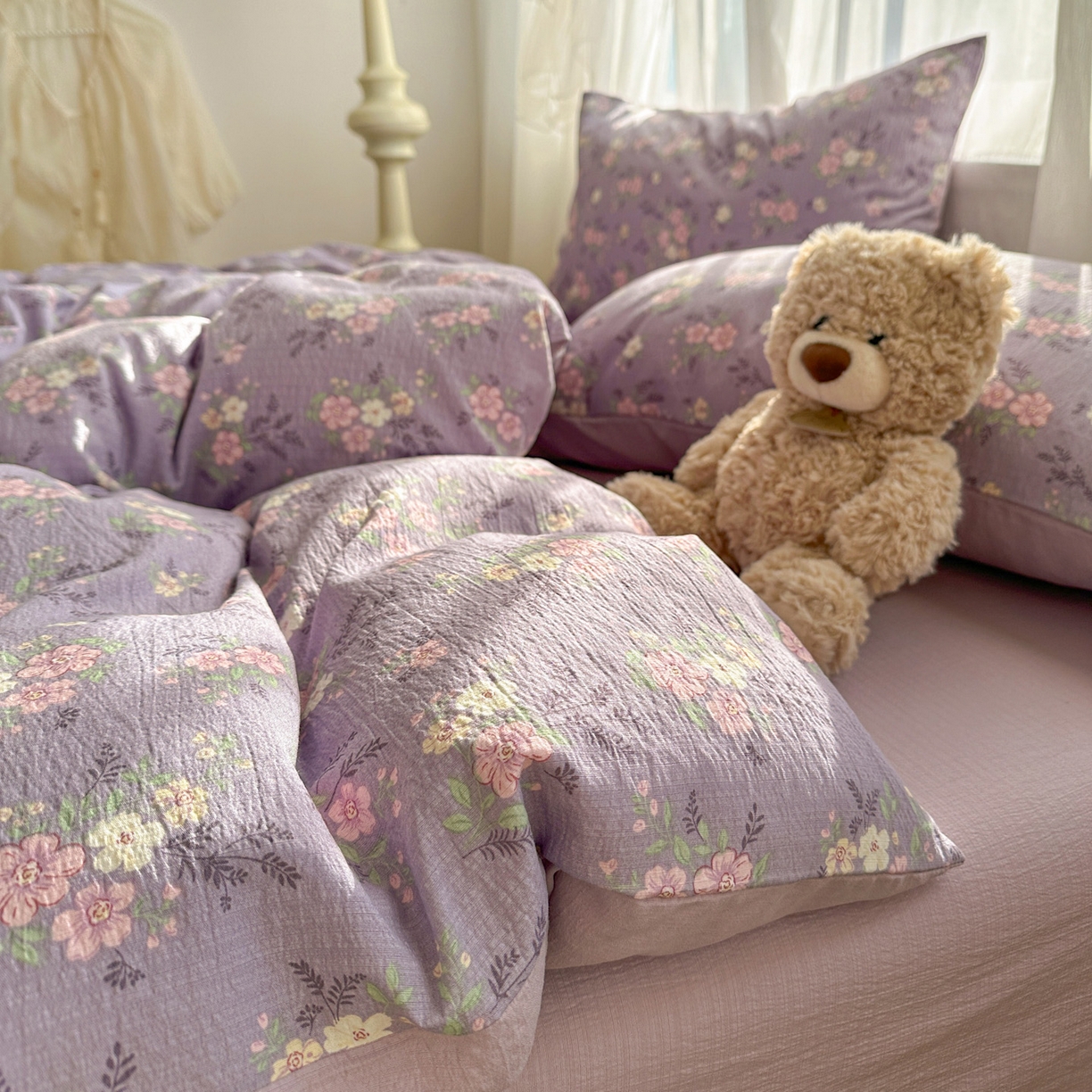 91家纺网 家纺一手货源 找家纺 赫然家纺 2026春夏新款云感皱皱纱单枕套 枕套单件 贝拉花园