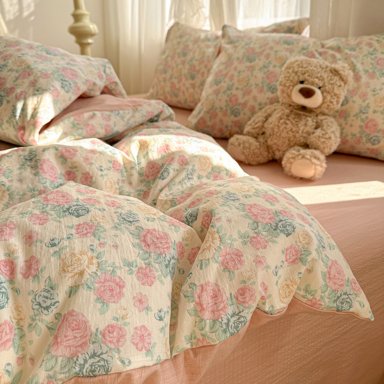 91家纺网 家纺一手货源 找家纺 赫然家纺 2026春夏新款云感皱皱纱单枕套 枕套单件 陌上花开