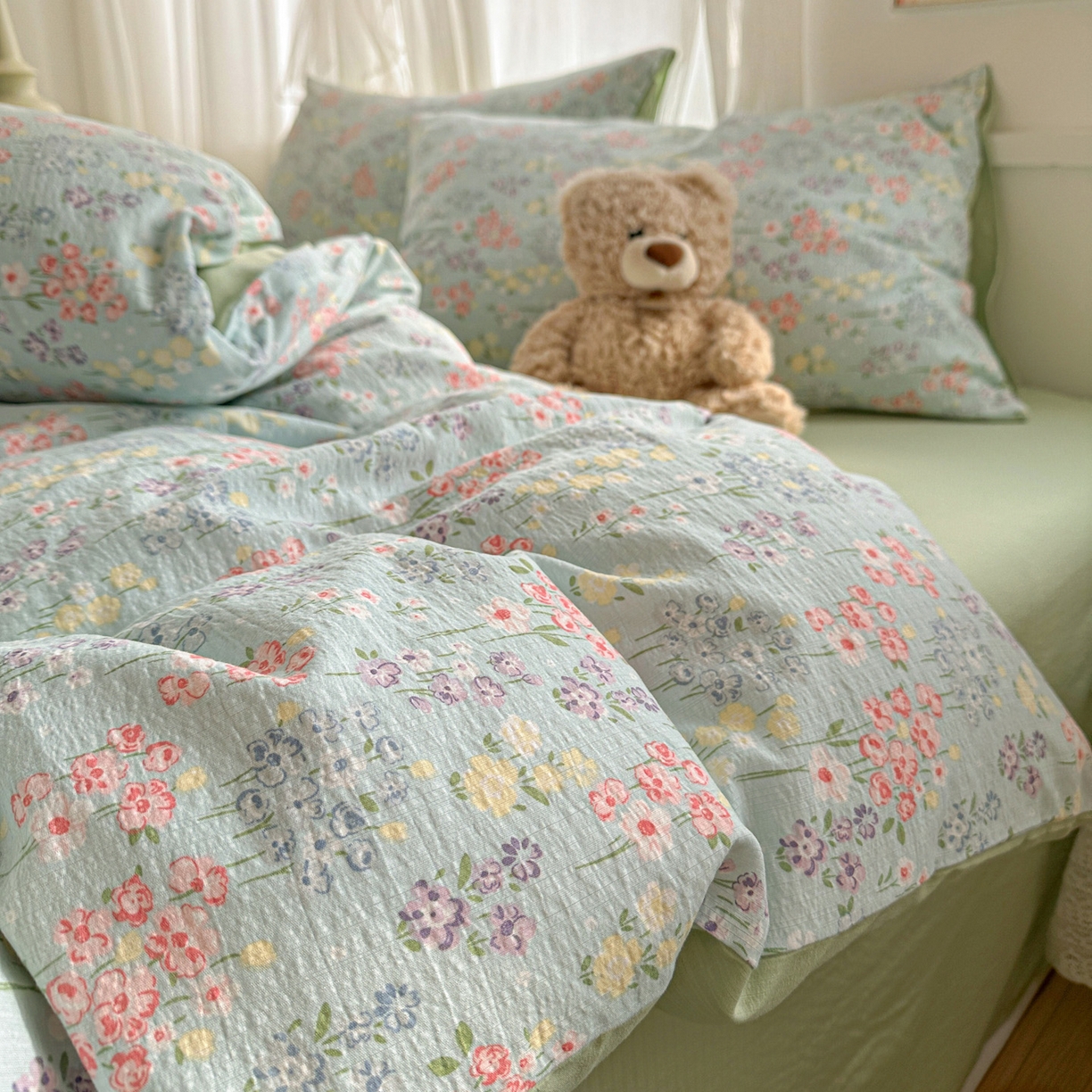 91家纺网 家纺一手货源 找家纺 赫然家纺 2026春夏新款云感皱皱纱单枕套 枕套单件 花开半夏