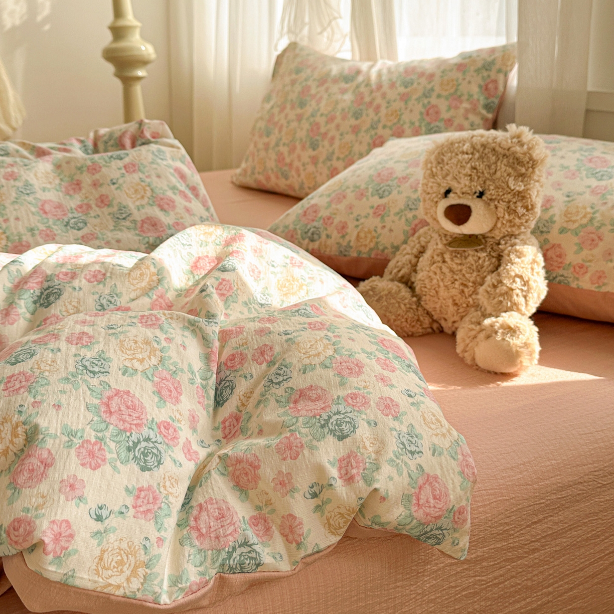 91家纺网 家纺一手货源 找家纺 赫然家纺 2026春夏新款云感皱皱纱单枕套 枕套单件 陌上花开