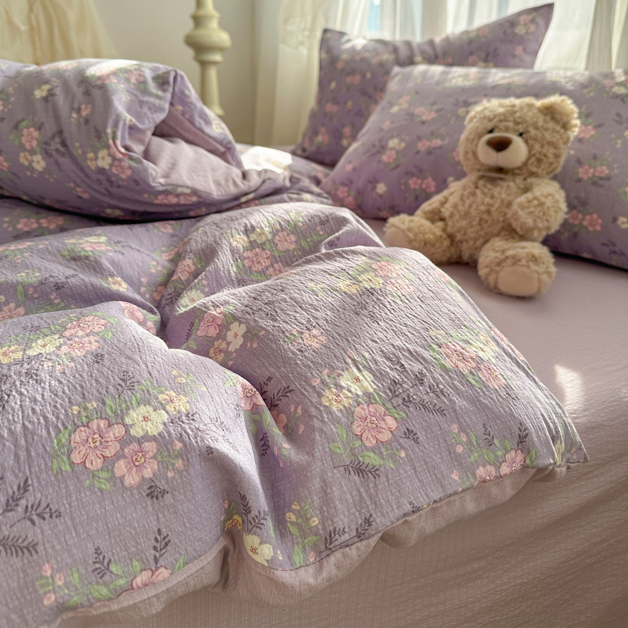 91家纺网 家纺一手货源 找家纺 赫然家纺 2026春夏新款云感皱皱纱单枕套 枕套单件 贝拉花园