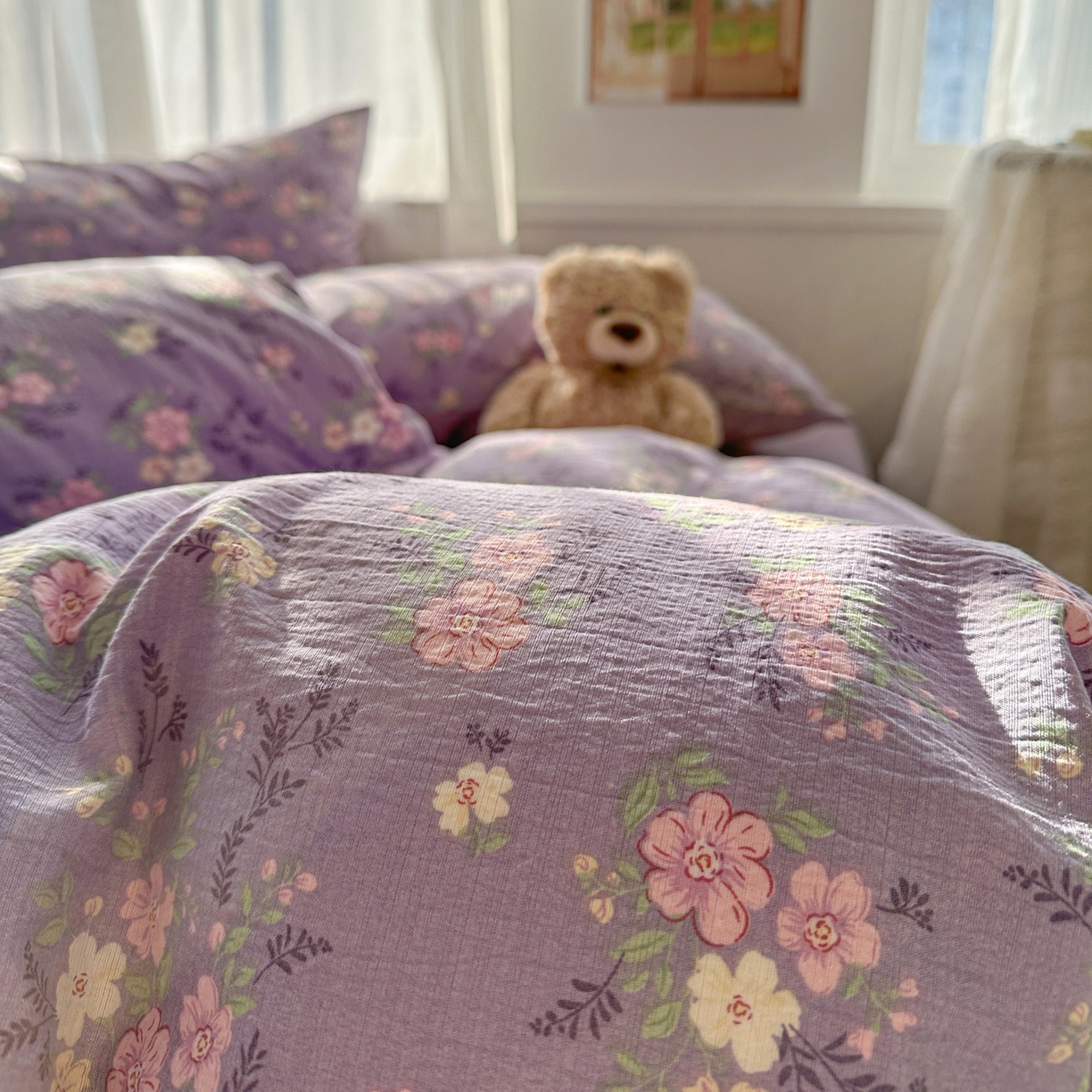 91家纺网 家纺一手货源 找家纺 赫然家纺 2026春夏新款云感皱皱纱单枕套 枕套单件 贝拉花园