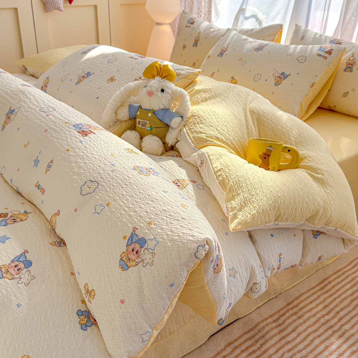 91家纺网 家纺一手货源 找家纺 （总）竹合家纺 2026春夏新品高克重A类泡芙纱泡泡皱皱纱四件套