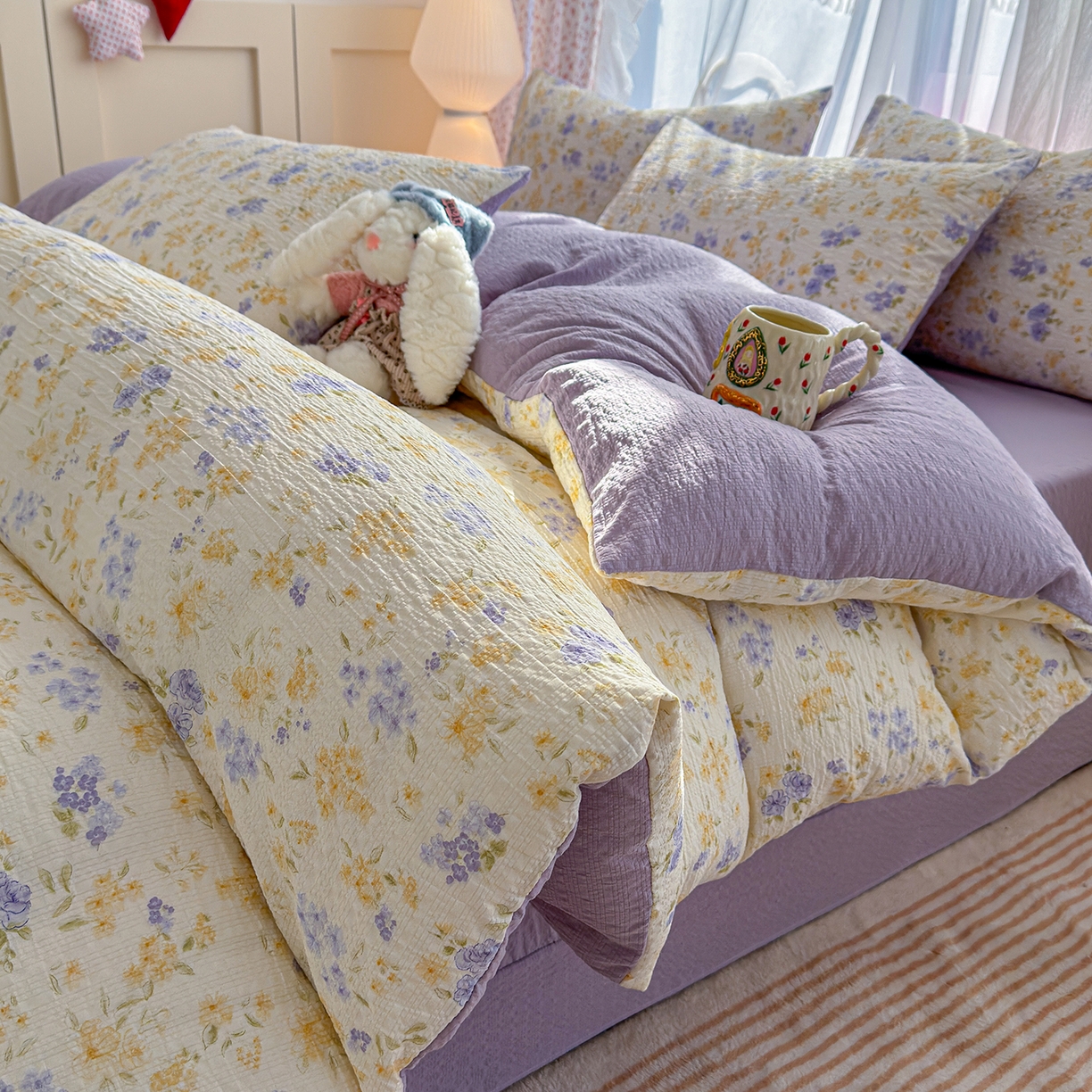 91家纺网 家纺一手货源 找家纺 （总）竹合家纺 2026春夏新品高克重A类泡芙纱泡泡皱皱纱四件套