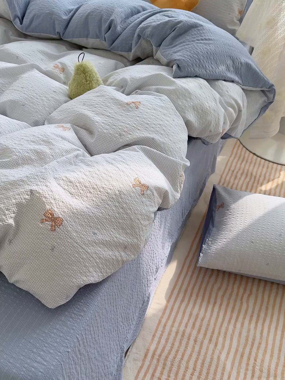 91家纺网 家纺一手货源 找家纺 竹合家纺 2026春夏新品高克重A类泡芙纱泡泡皱皱纱四件套 禾里