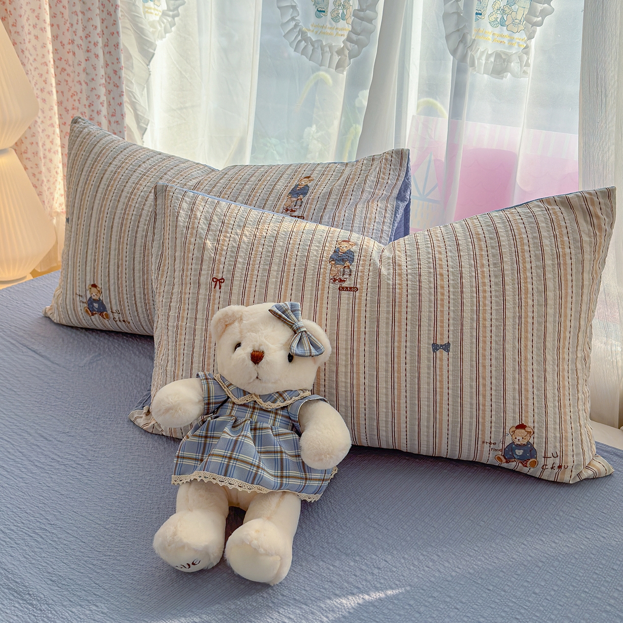 91家纺网 家纺一手货源 找家纺 竹合家纺 2026春夏新品高克重A类泡芙纱泡泡皱皱纱四件套 熊先生