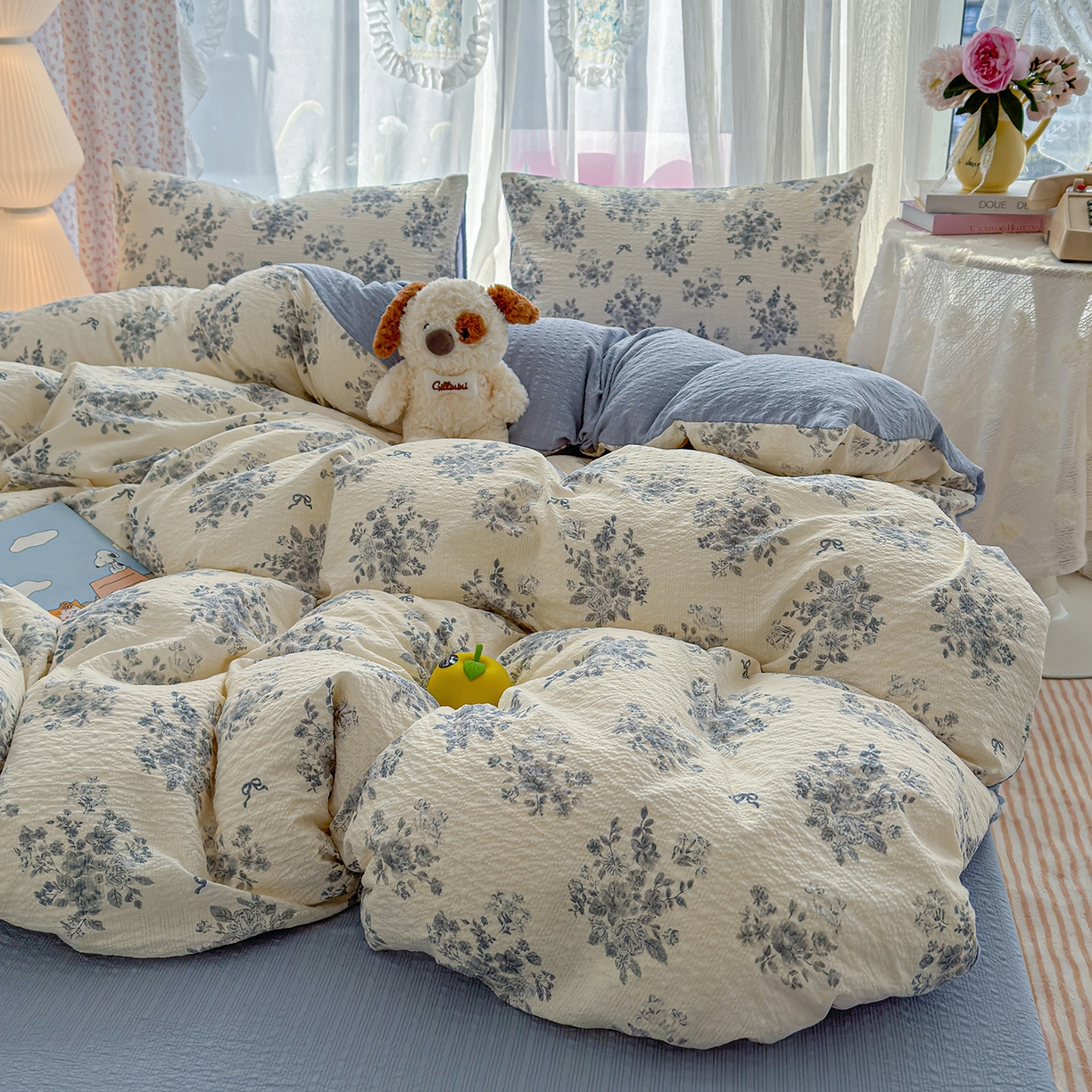 91家纺网 家纺一手货源 找家纺 竹合家纺 2026春夏新品高克重A类泡芙纱泡泡皱皱纱四件套 西雅图