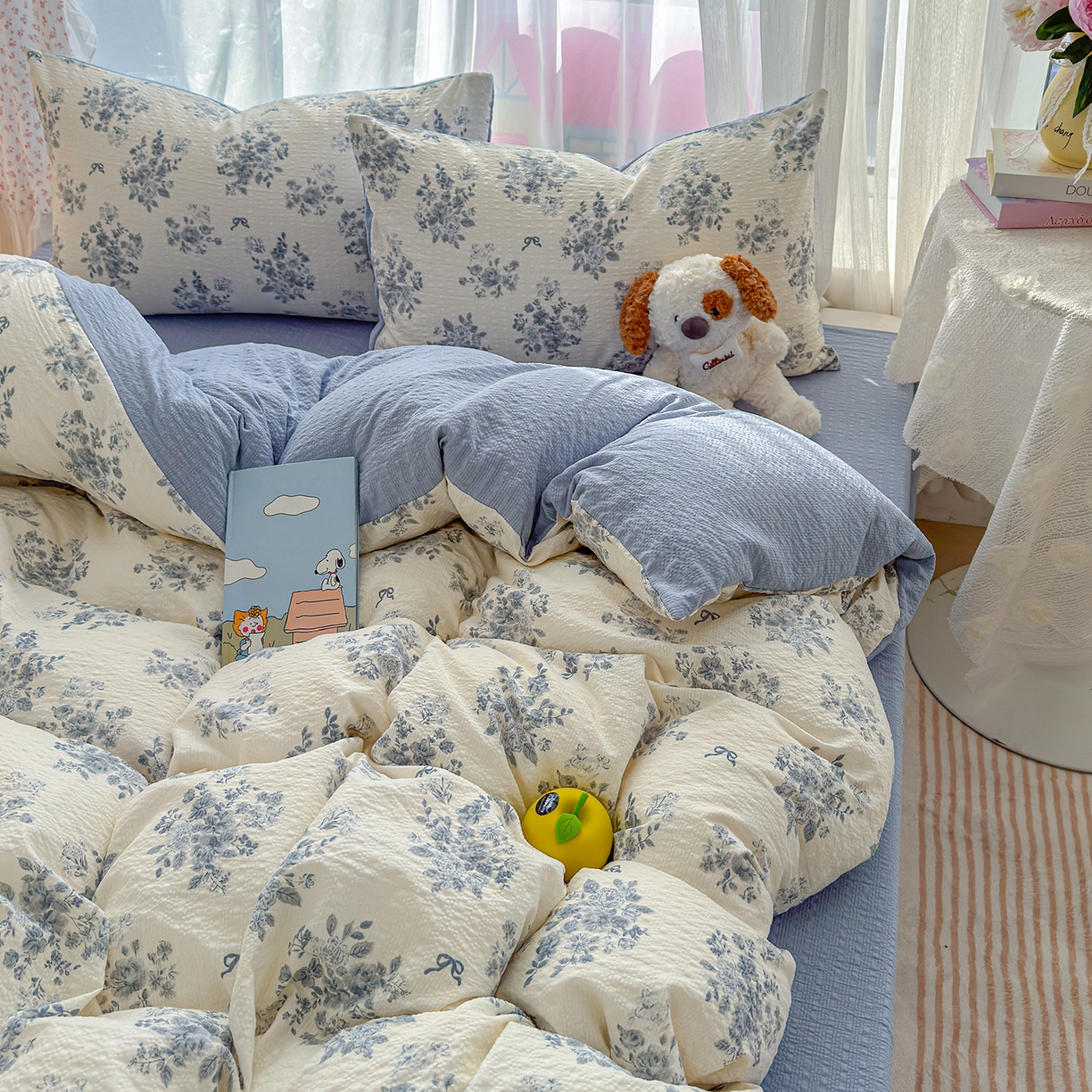 91家纺网 家纺一手货源 找家纺 竹合家纺 2026春夏新品高克重A类泡芙纱泡泡皱皱纱四件套 西雅图