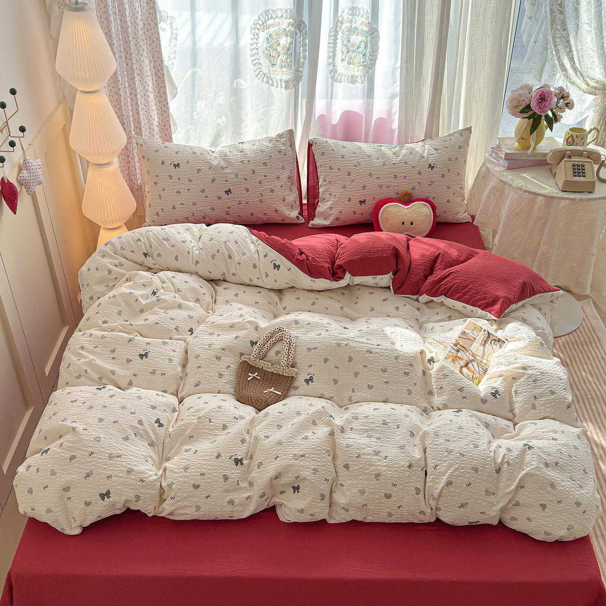 91家纺网 家纺一手货源 找家纺 竹合家纺 2026春夏新品高克重A类泡芙纱泡泡皱皱纱四件套 复古结美