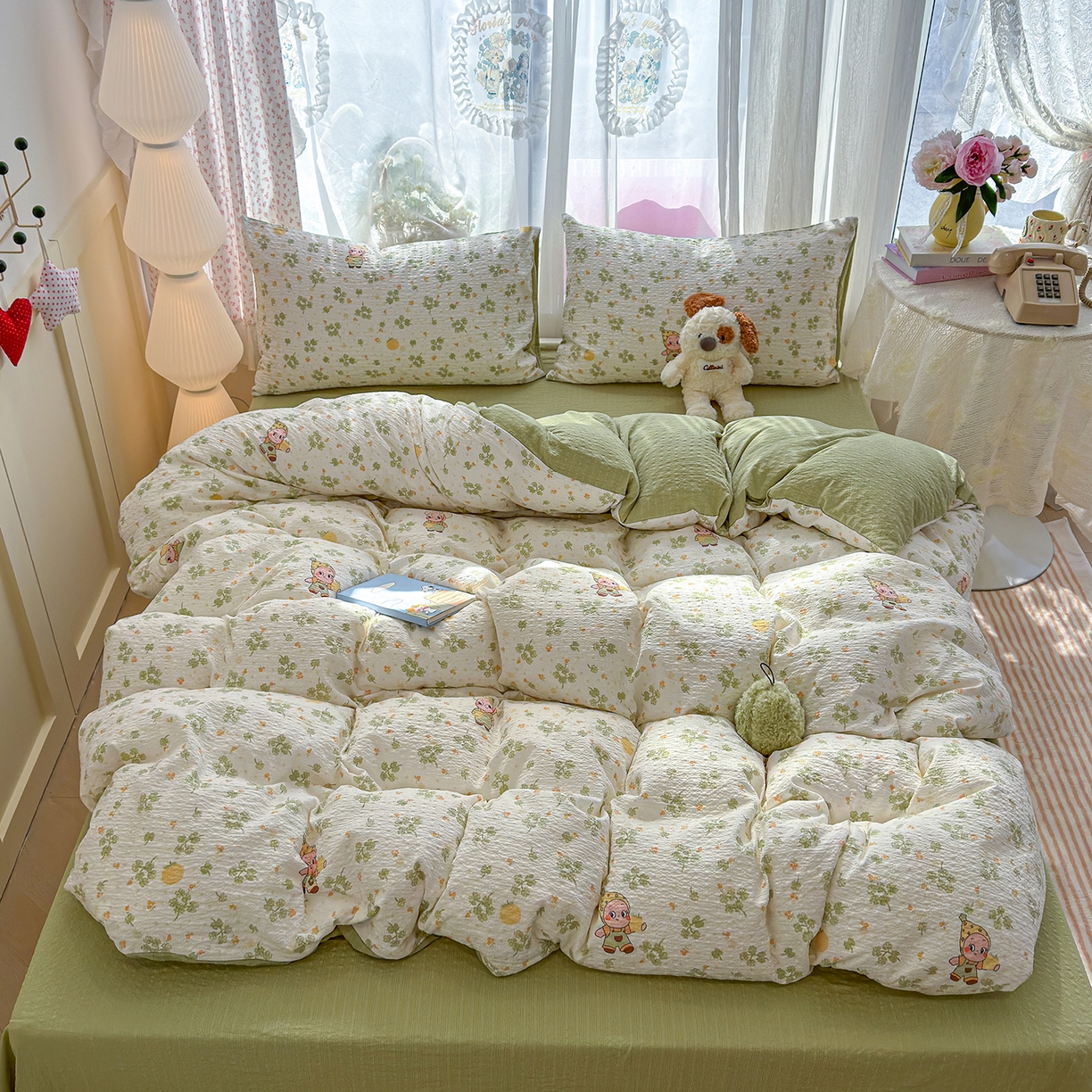 91家纺网 家纺一手货源 找家纺 竹合家纺 2026春夏新品高克重A类泡芙纱泡泡皱皱纱四件套 星星仔