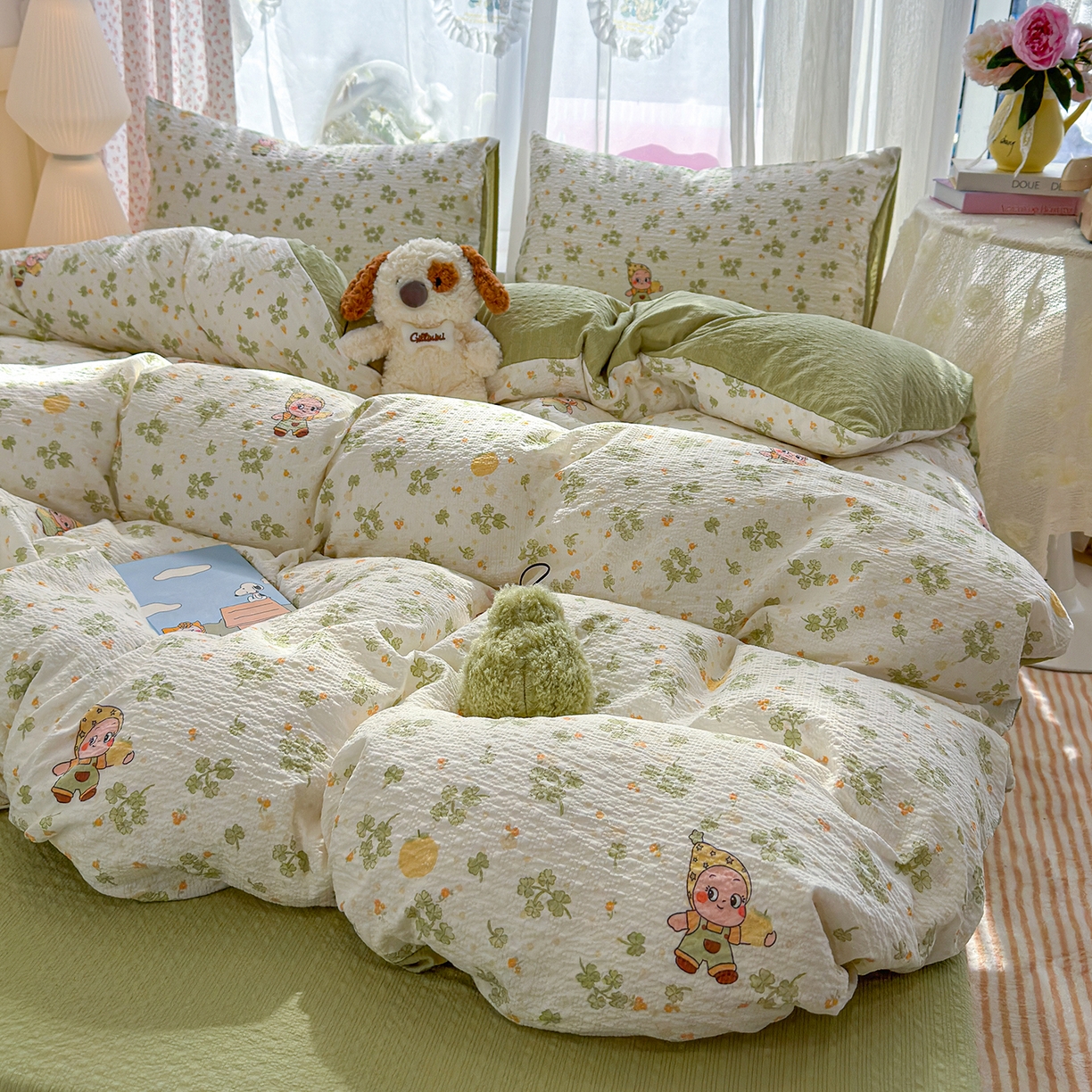 91家纺网 家纺一手货源 找家纺 竹合家纺 2026春夏新品高克重A类泡芙纱泡泡皱皱纱四件套 星星仔