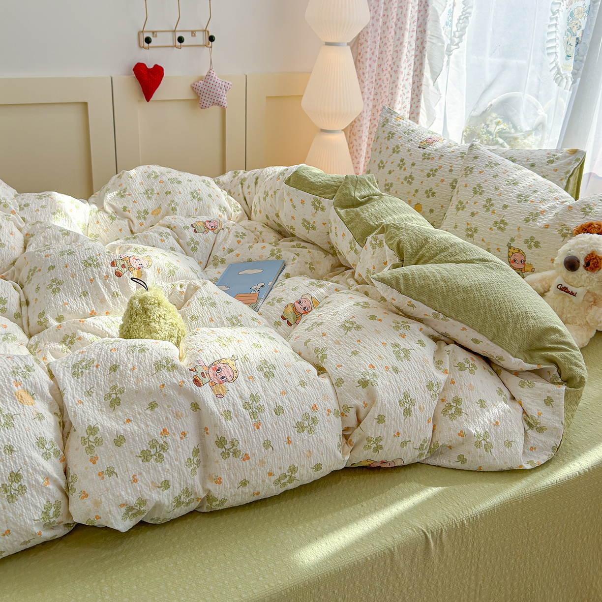 91家纺网 家纺一手货源 找家纺 竹合家纺 2026春夏新品高克重A类泡芙纱泡泡皱皱纱四件套 星星仔