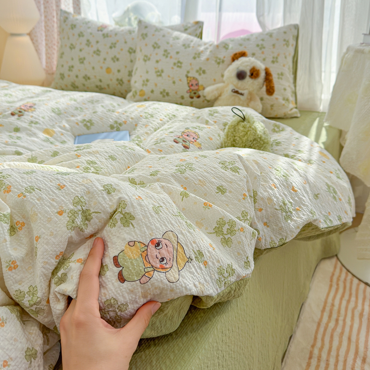 91家纺网 家纺一手货源 找家纺 竹合家纺 2026春夏新品高克重A类泡芙纱泡泡皱皱纱四件套 星星仔