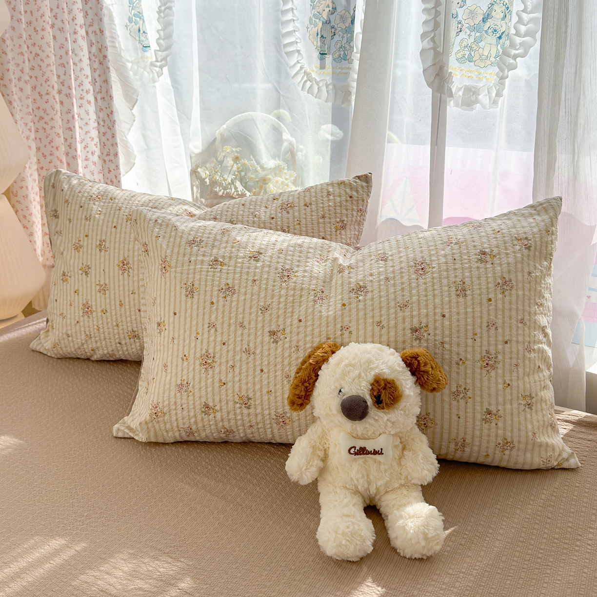 91家纺网 家纺一手货源 找家纺 竹合家纺 2026春夏新品高克重A类泡芙纱泡泡皱皱纱四件套 浅唱花语