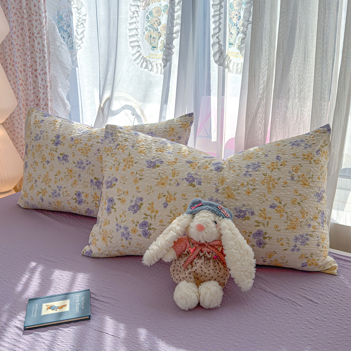 91家纺网 家纺一手货源 找家纺 竹合家纺 2026春夏新品高克重A类泡芙纱泡泡皱皱纱四件套 紫萱花开