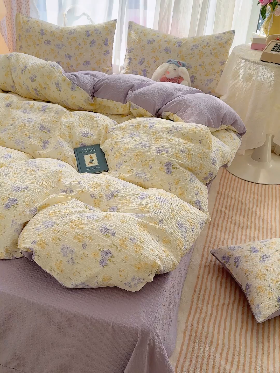 91家纺网 家纺一手货源 找家纺 竹合家纺 2026春夏新品高克重A类泡芙纱泡泡皱皱纱四件套 紫萱花开