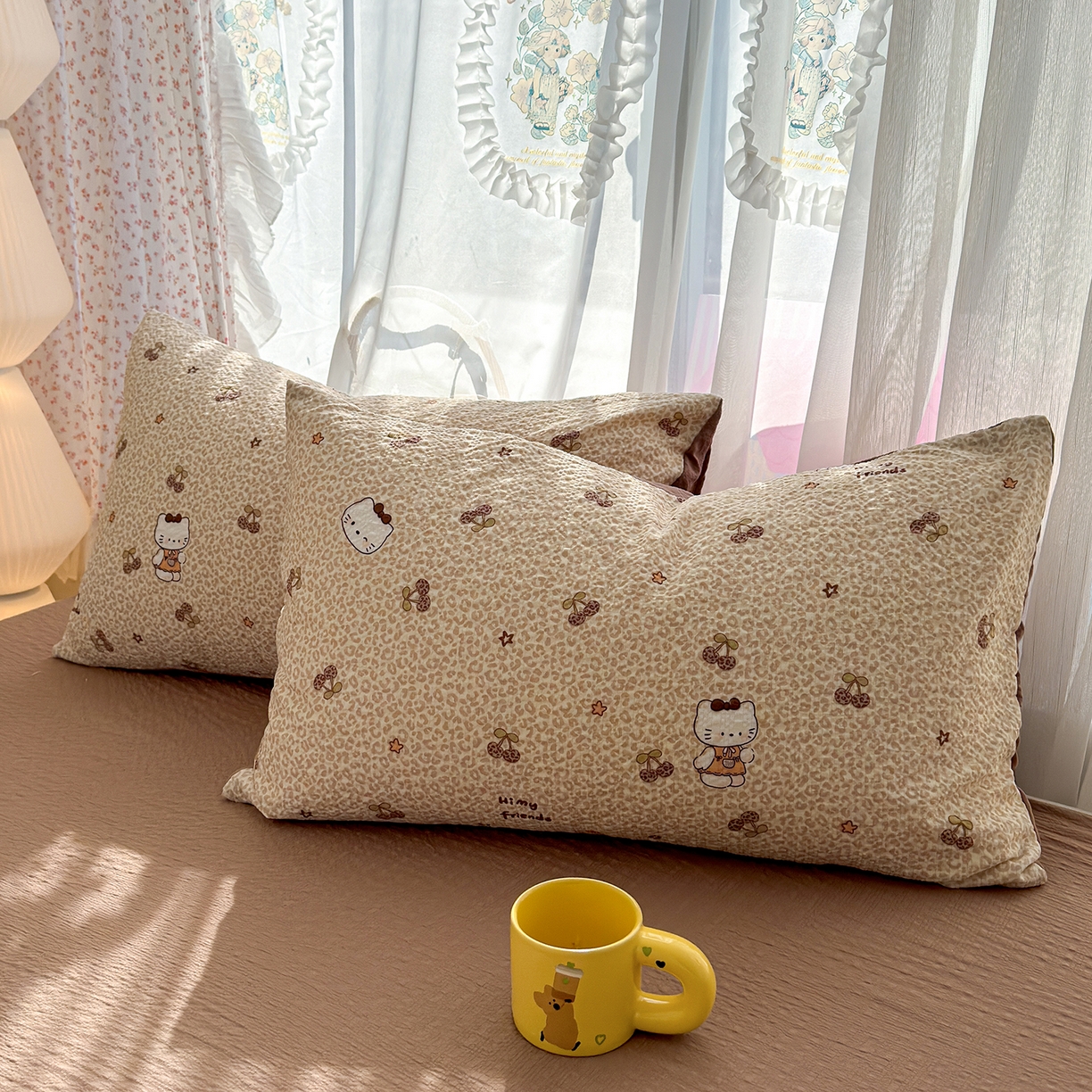 91家纺网 家纺一手货源 找家纺 竹合家纺 2026春夏新品高克重A类泡芙纱泡泡皱皱纱四件套 豹纹KT猫