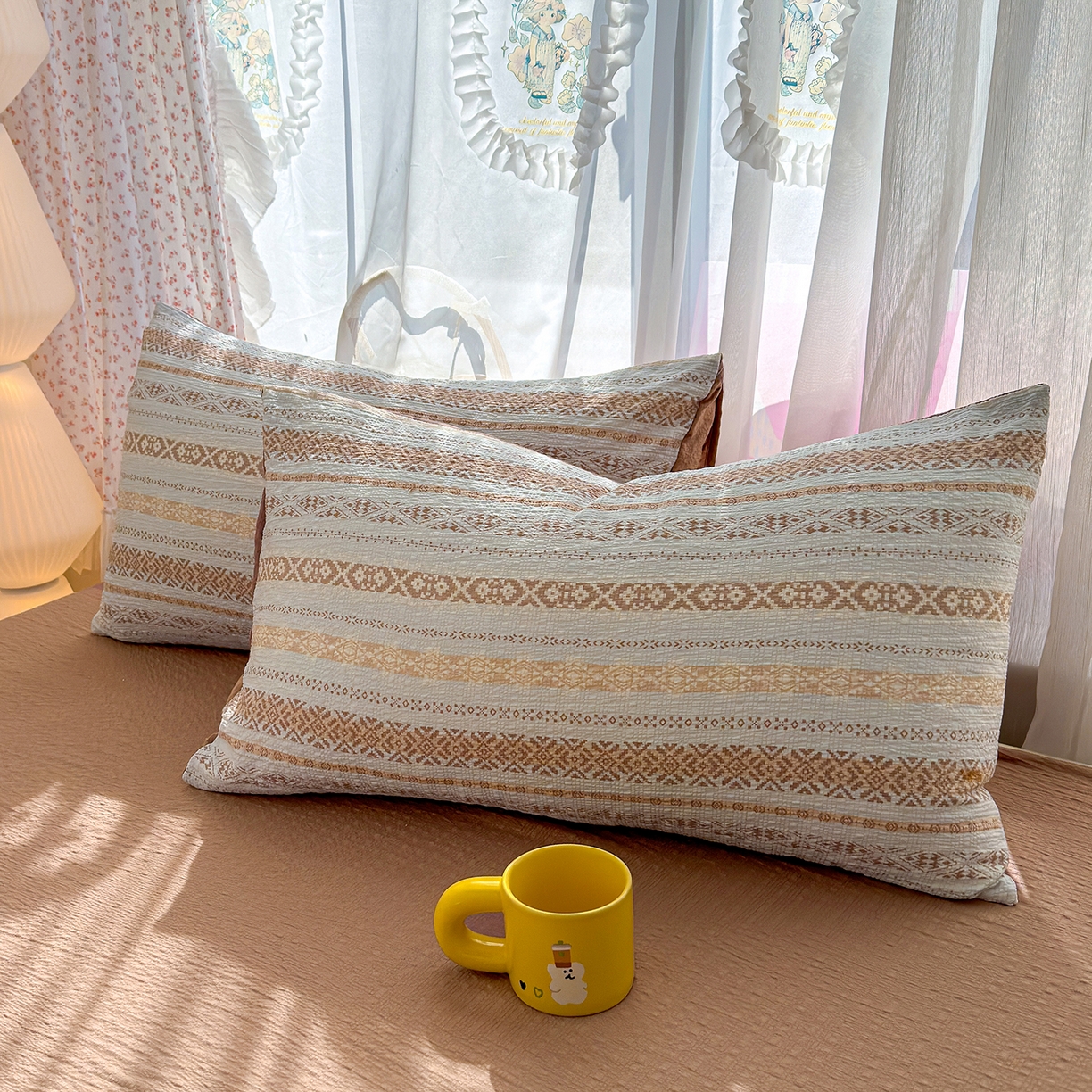 91家纺网 家纺一手货源 找家纺 竹合家纺 2026春夏新品高克重A类泡芙纱泡泡皱皱纱四件套 波西米亚蓝