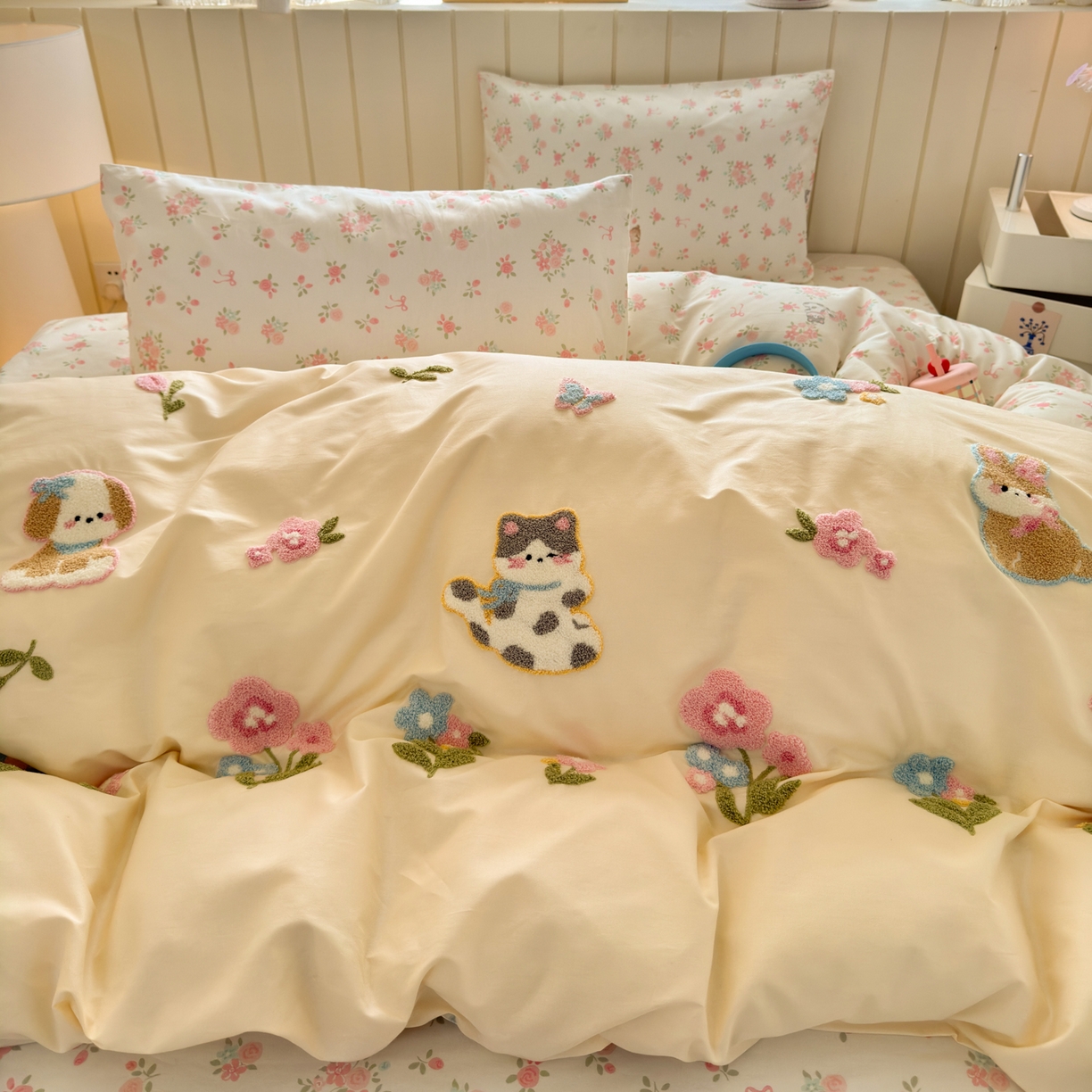 91家纺网 家纺一手货源 找家纺 （总）优彩 2026新款全棉数码印花毛巾绣贴布绣四件套