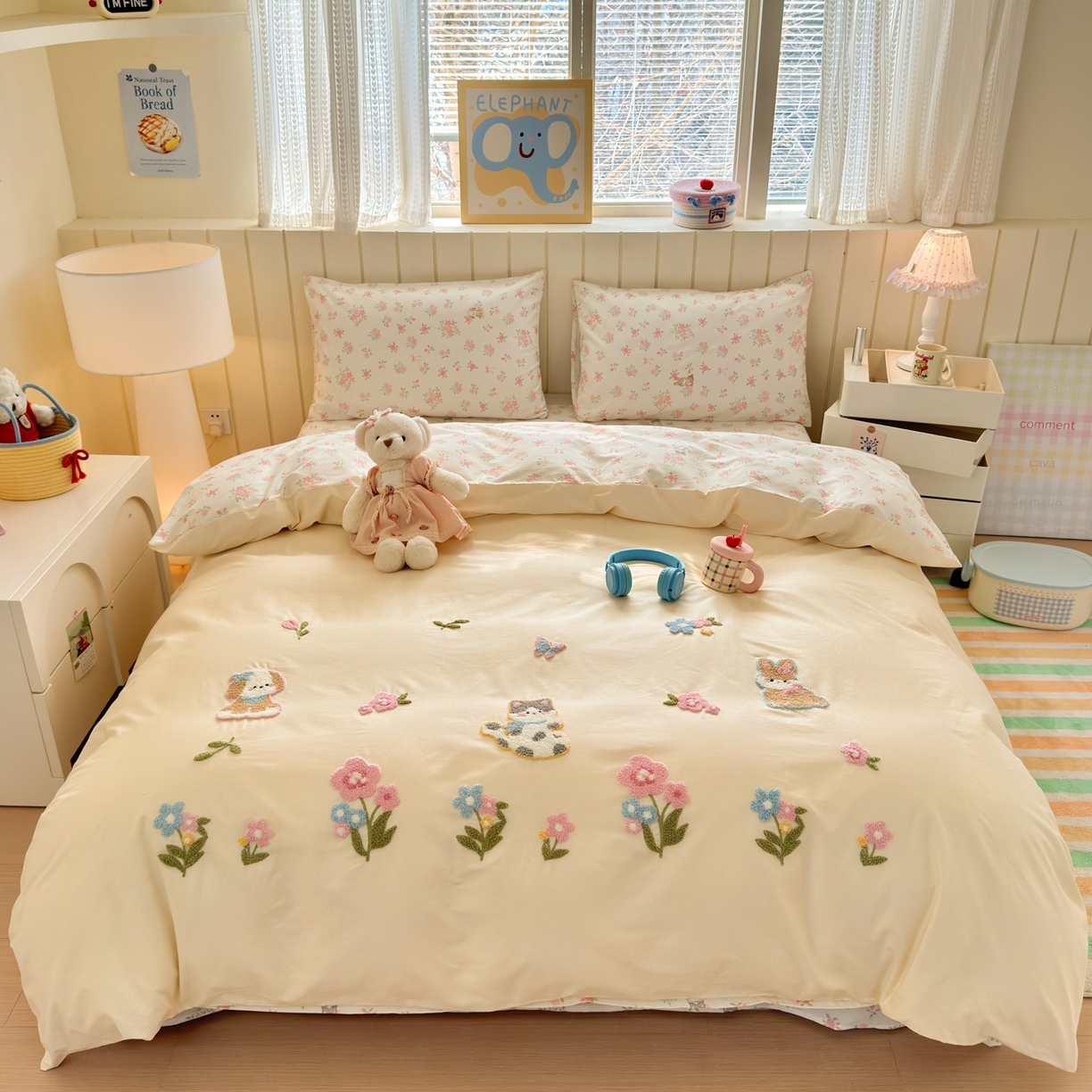 91家纺网 家纺一手货源 找家纺 优彩 2026新款全棉数码印花毛巾绣贴布绣四件套 森友会