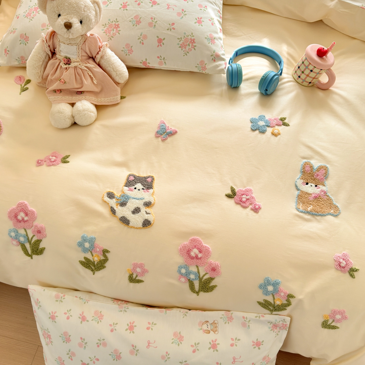 91家纺网 家纺一手货源 找家纺 优彩 2026新款全棉数码印花毛巾绣贴布绣四件套 森友会