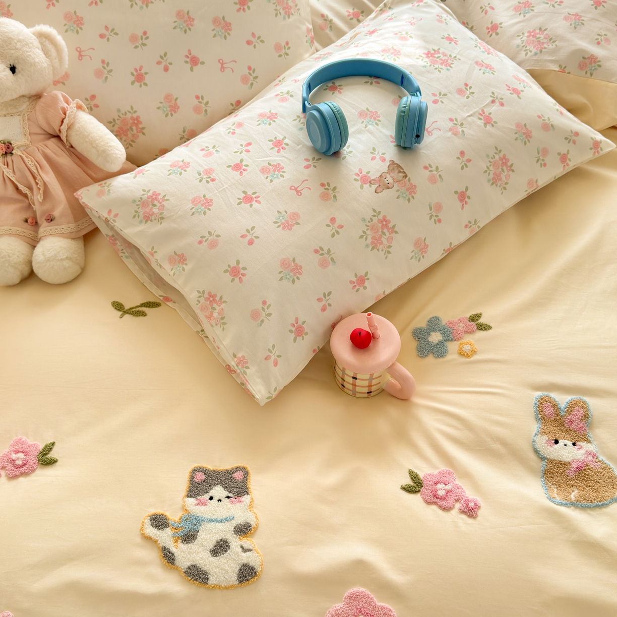 91家纺网 家纺一手货源 找家纺 优彩 2026新款全棉数码印花毛巾绣贴布绣四件套 森友会