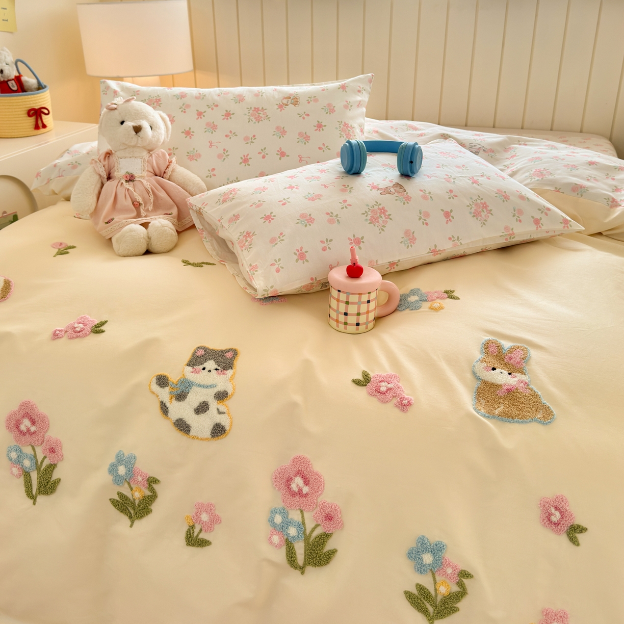 91家纺网 家纺一手货源 找家纺 优彩 2026新款全棉数码印花毛巾绣贴布绣四件套 森友会