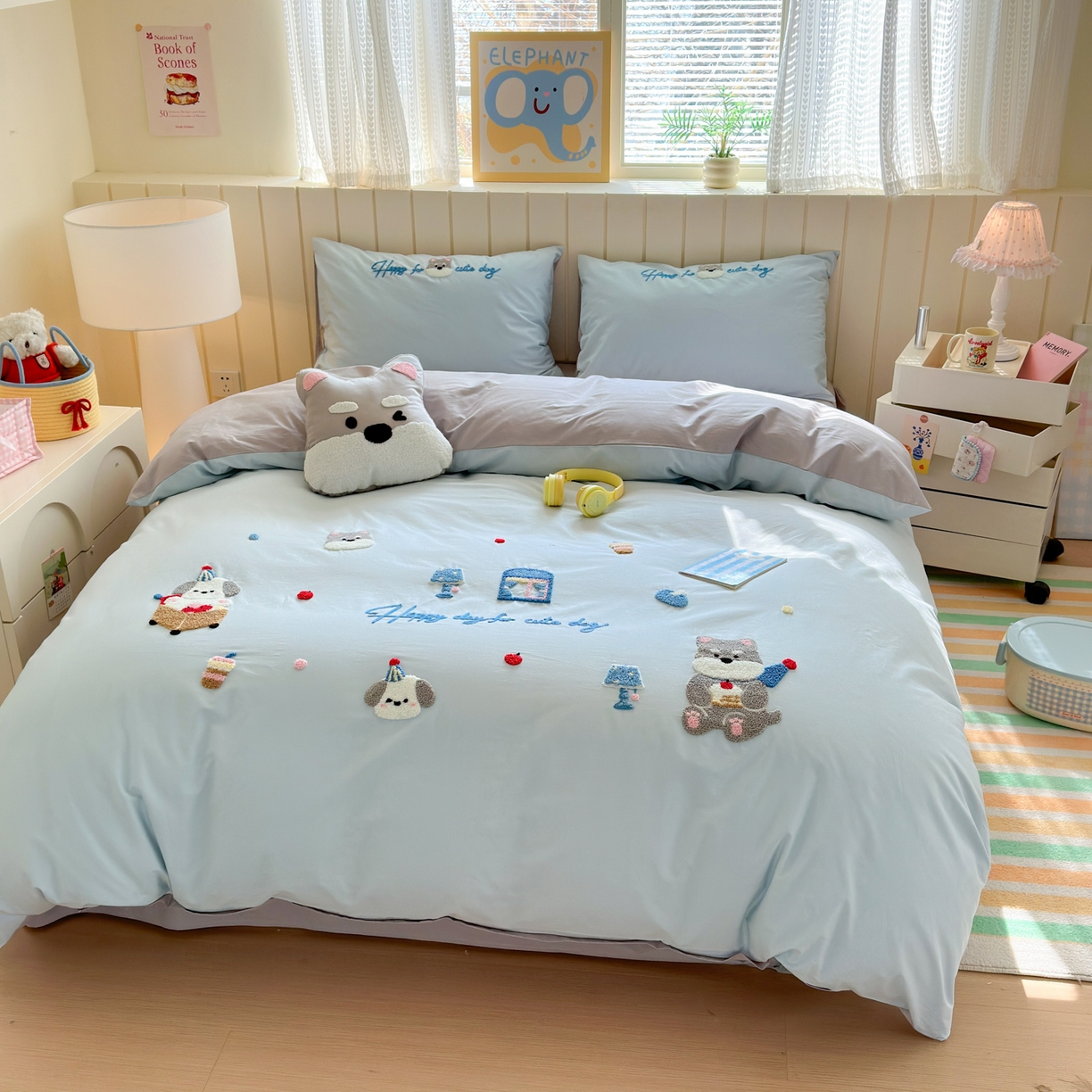 91家纺网 家纺一手货源 找家纺 优彩 2026新款全棉数码印花毛巾绣贴布绣四件套 甜心狗狗