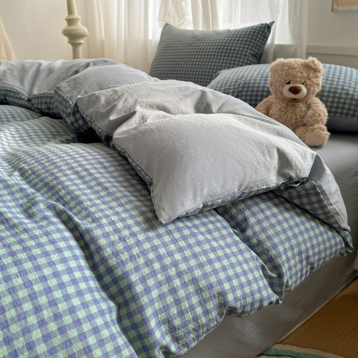 91家纺网 家纺一手货源 找家纺 （总）赫然家纺 2026春夏新款云感皱皱纱四件套套件