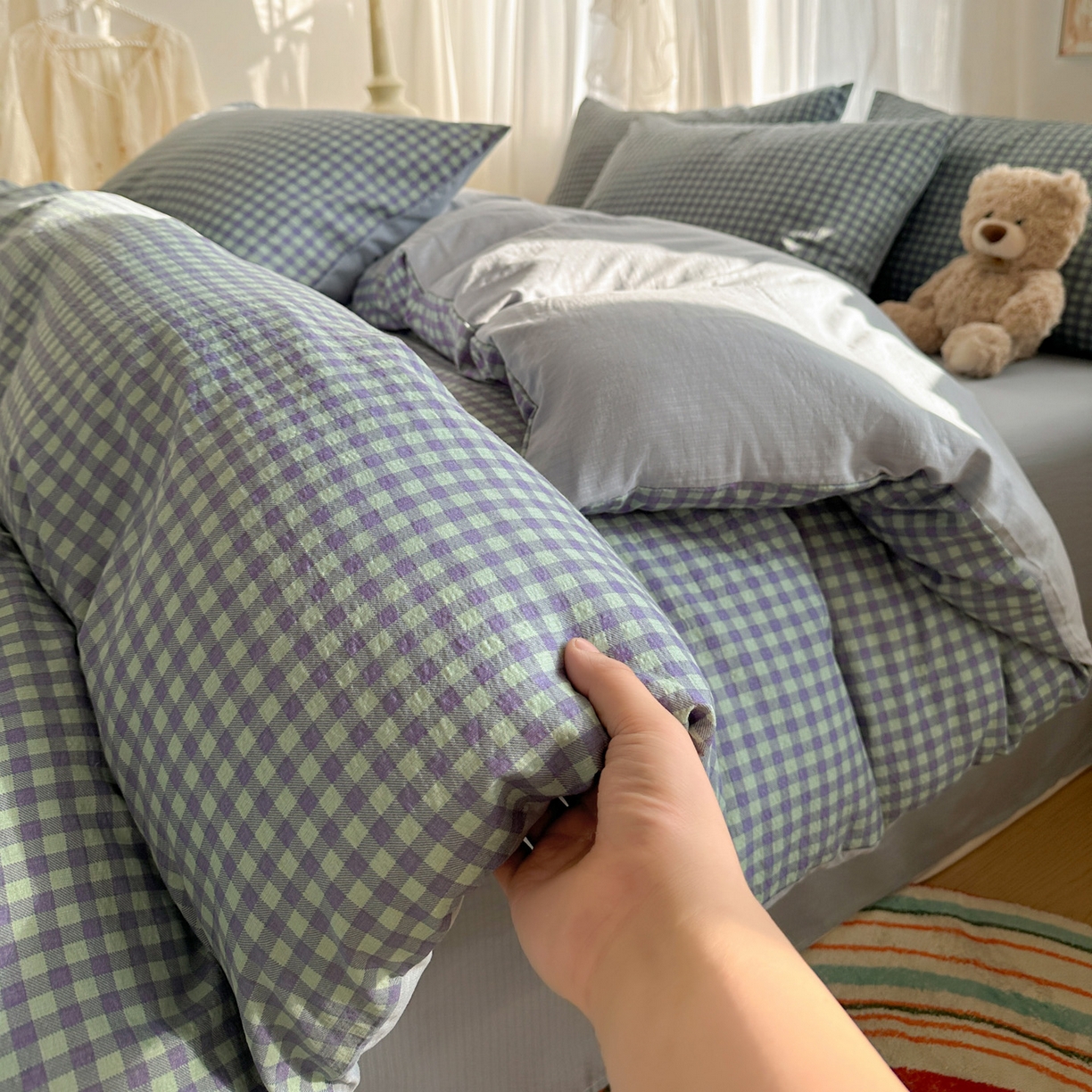 91家纺网 家纺一手货源 找家纺 （总）赫然家纺 2026春夏新款云感皱皱纱四件套套件