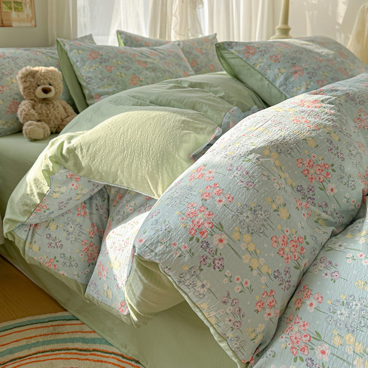 91家纺网 家纺一手货源 找家纺 （总）赫然家纺 2026春夏新款云感皱皱纱四件套套件