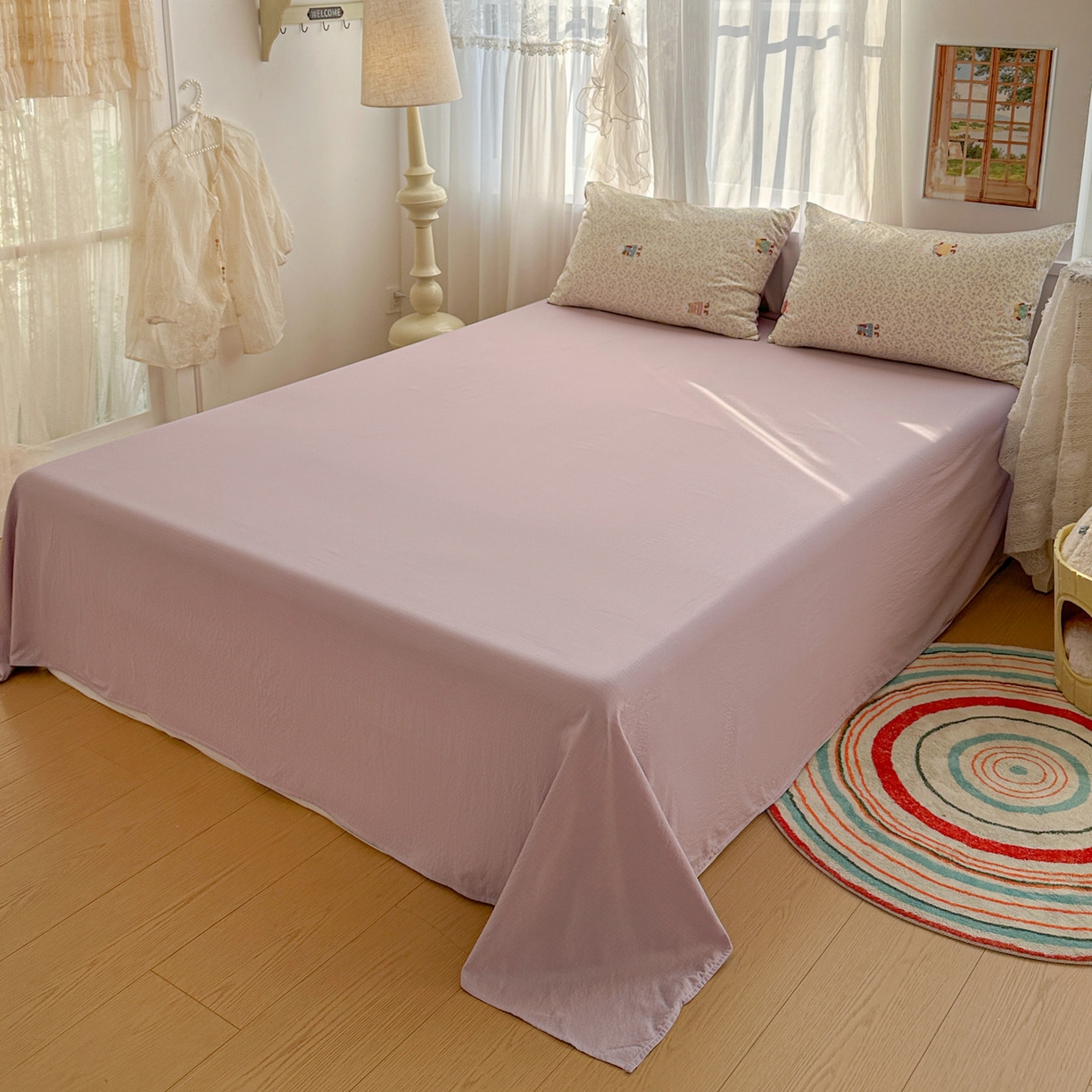 91家纺网 家纺一手货源 找家纺 赫然家纺 2026春夏新款云感皱皱纱四件套套件 花海兔