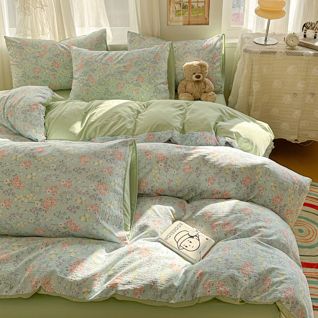 91家纺网 家纺一手货源 找家纺 赫然家纺 2026春夏新款云感皱皱纱四件套套件 花开半夏