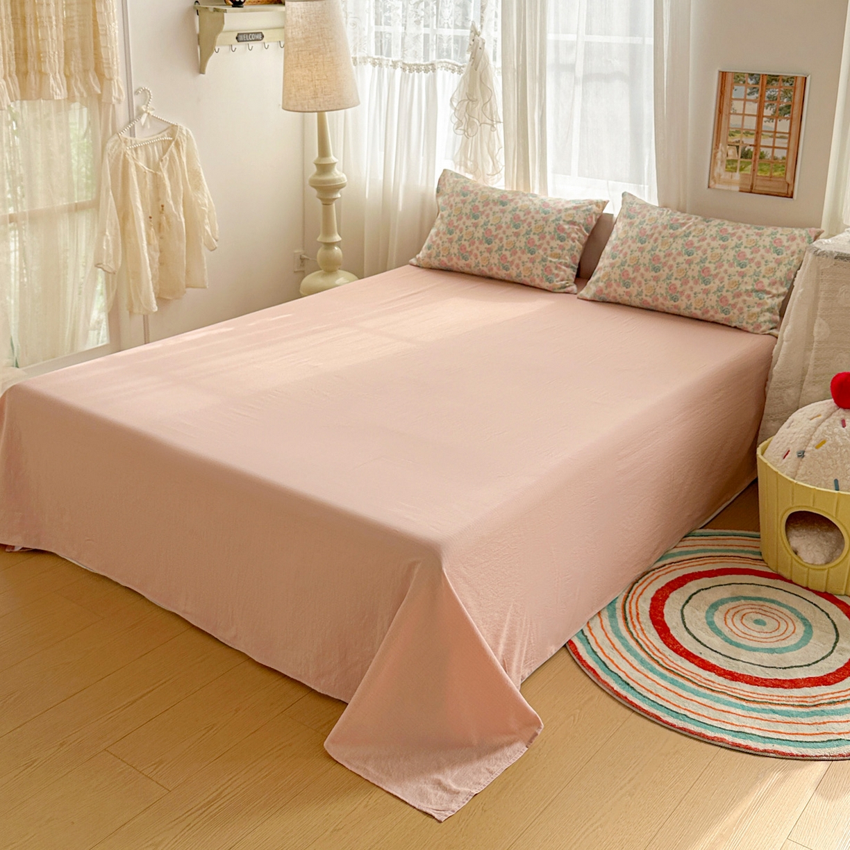 91家纺网 家纺一手货源 找家纺 赫然家纺 2026春夏新款云感皱皱纱四件套套件 陌上花开