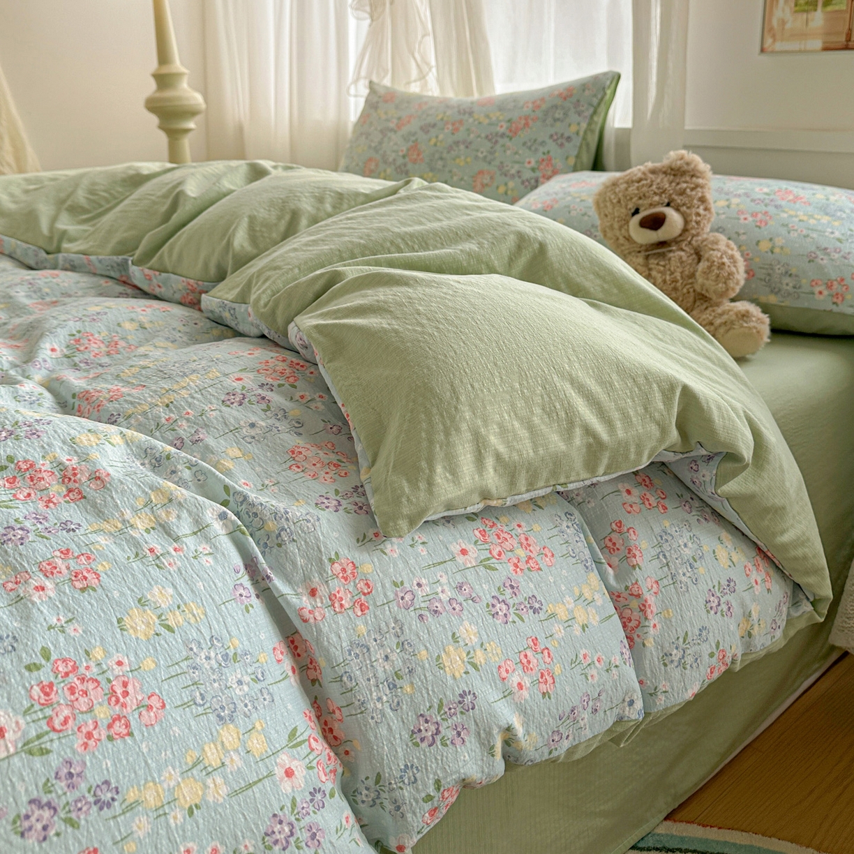 91家纺网 家纺一手货源 找家纺 赫然家纺 20226春夏新款云感皱皱纱单被套 被套单件 花开半夏