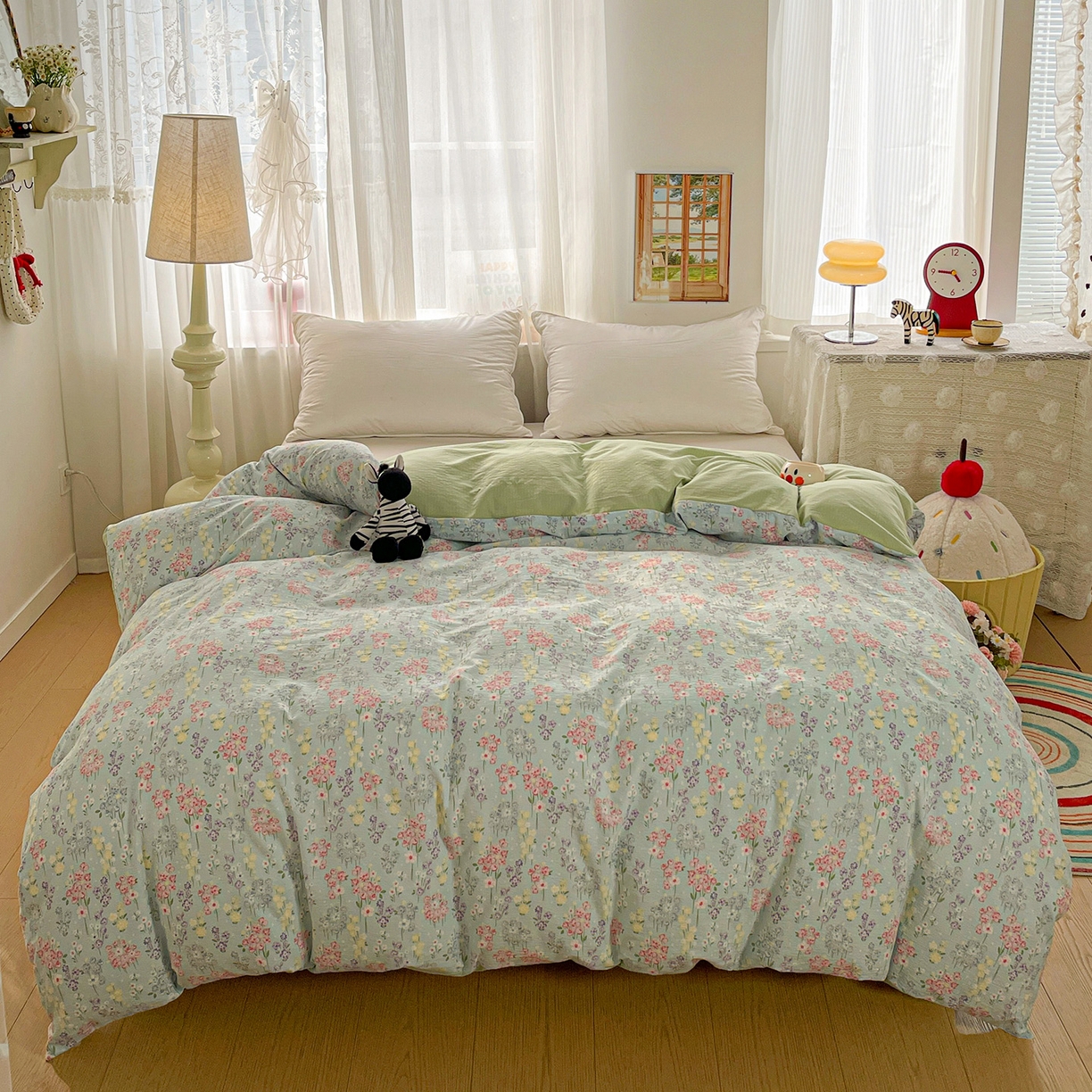 赫然家纺 20226春夏新款云感皱皱纱单被套 被套单件 花开半夏