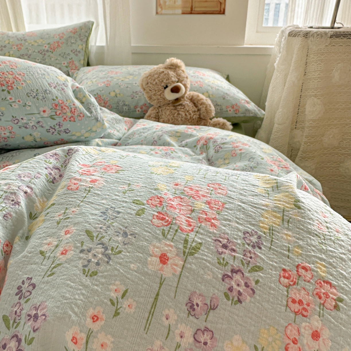 91家纺网 家纺一手货源 找家纺 赫然家纺 20226春夏新款云感皱皱纱单被套 被套单件 花开半夏