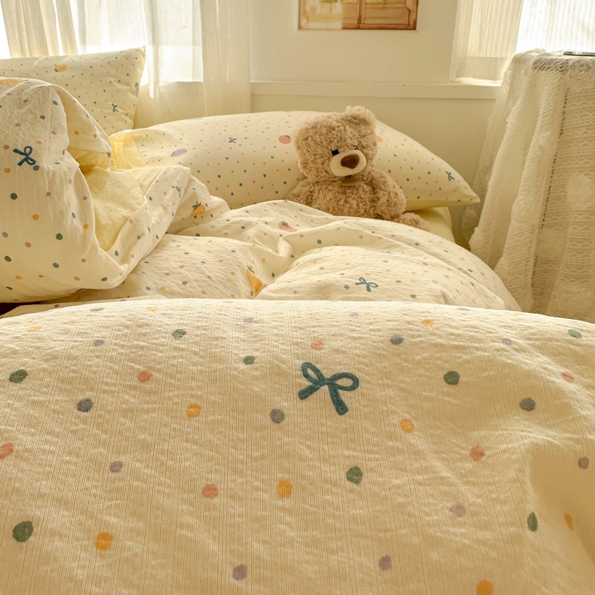 91家纺网 家纺一手货源 找家纺 赫然家纺 20226春夏新款云感皱皱纱单被套 被套单件 草莓多多