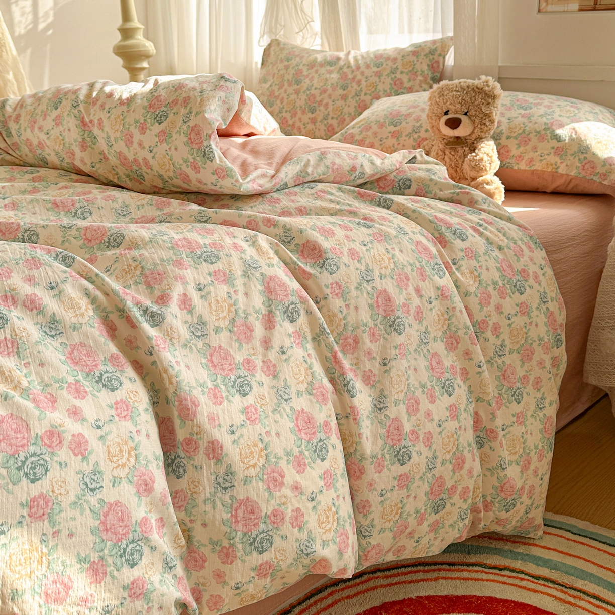 91家纺网 家纺一手货源 找家纺 赫然家纺 20226春夏新款云感皱皱纱单被套 被套单件 陌上花开