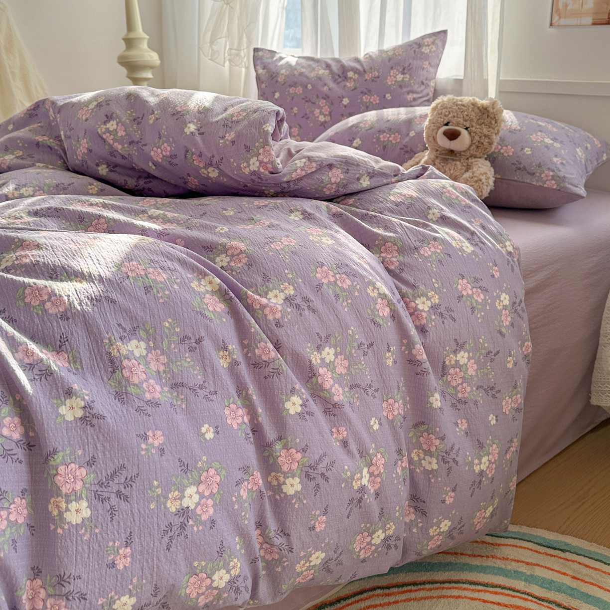 91家纺网 家纺一手货源 找家纺 赫然家纺 20226春夏新款云感皱皱纱单被套 被套单件 贝拉花园